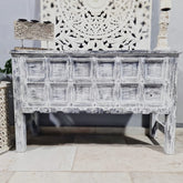 Handmade Carved Indian Furniture Solid Hard Wood Console Table Rustic Grey 115x40x76Cm